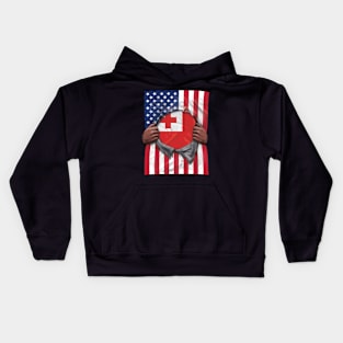 Tonga Flag American Flag Ripped - Gift for Togan From Tonga Kids Hoodie